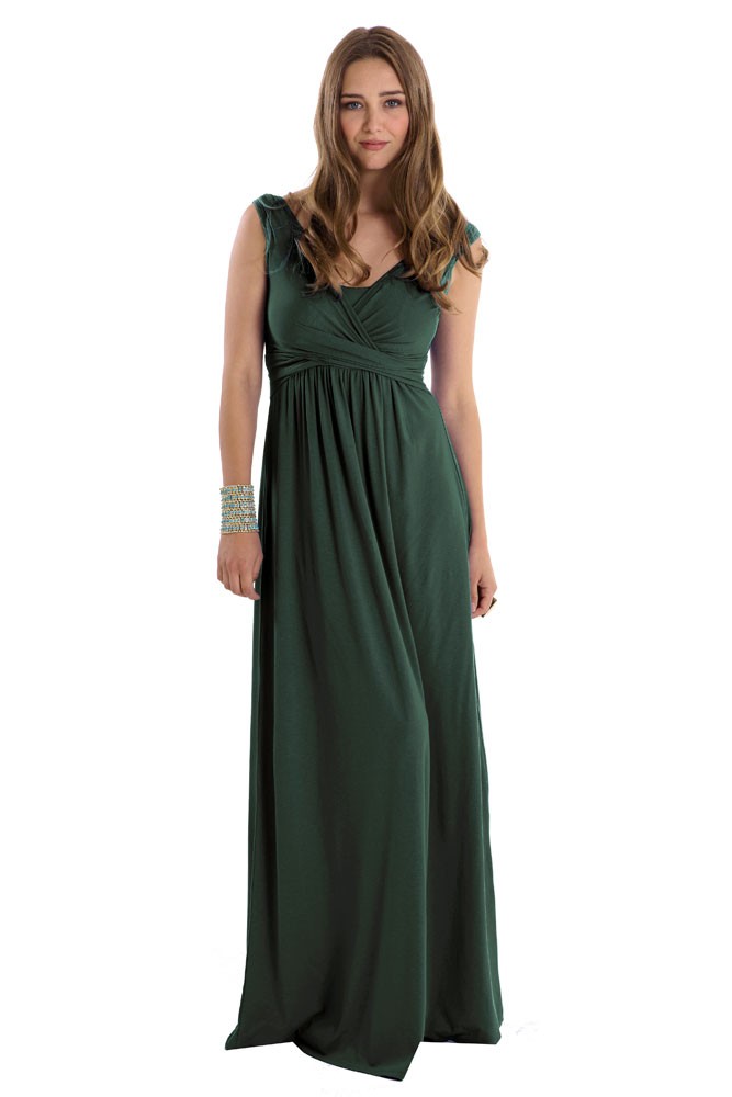 Ava Wrap Sleeveless Maxi Maternity & Nursing Dress (Myrtle Green)