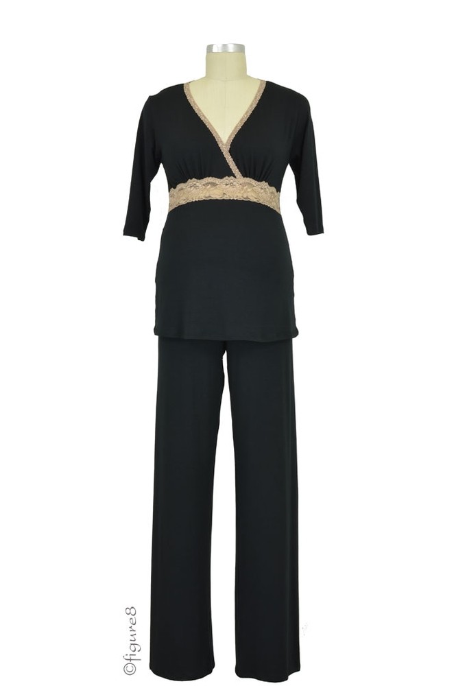 Baju Mama Emma 3/4 Sleeve Nursing PJ Set (Black/Cream Lace) Baju Mama Emma 3/4 Sleeve Nursing PJ Set (Black/Cream Lace)