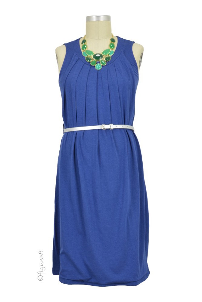 Spring Maternity Liv Pleated Maternity & Nursing Dress (Navy with Silver Belt) Spring Maternity Liv Pleated Maternity & Nursing Dress (Navy with Silver Belt)
