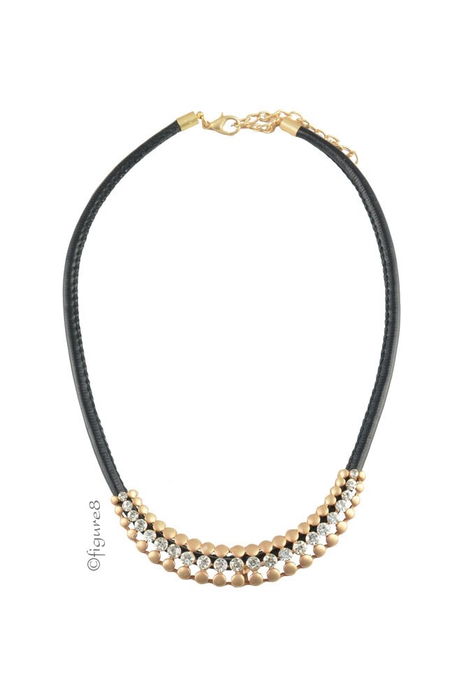 Trixie Silver & Gold Leather Rope Necklace (Black & Gold)
