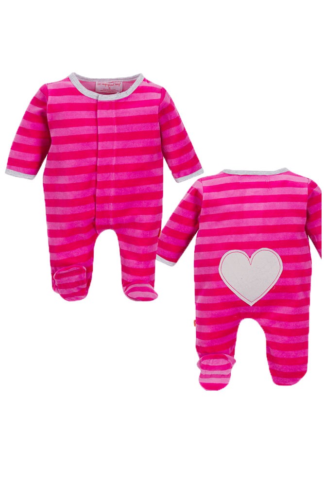 Magnificent Baby Girl's Velour Footie with Applique (Hot Pink/Berry Stripes)