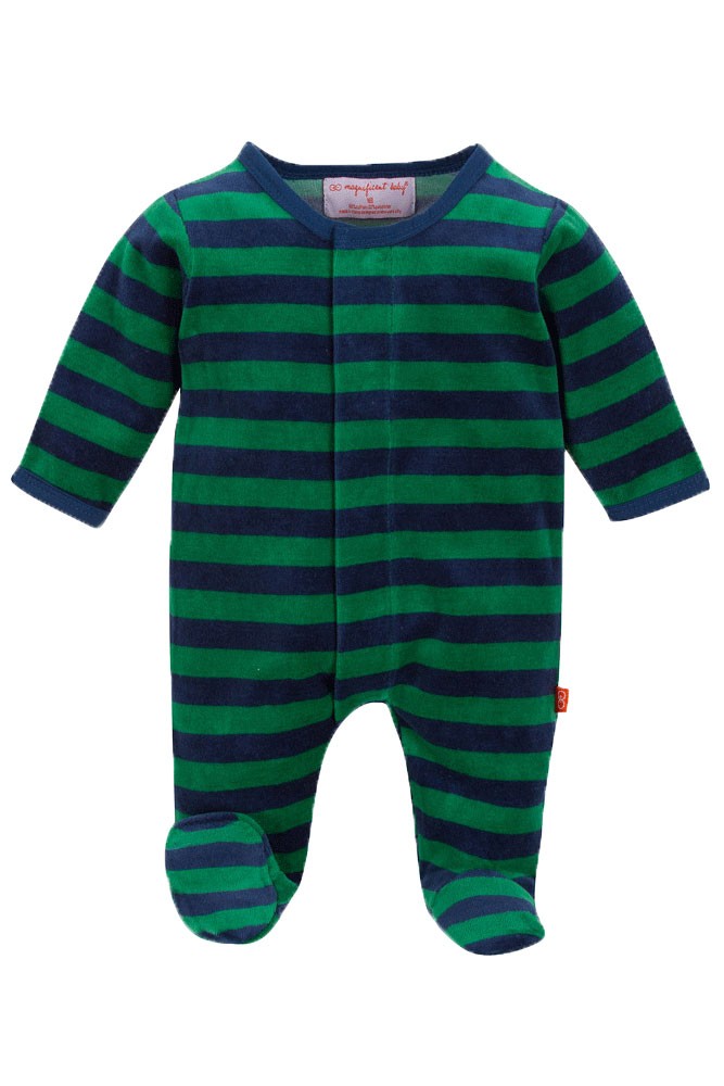 Magnificent Baby Boy's Velour Footie (Green/ Navy Stripes)