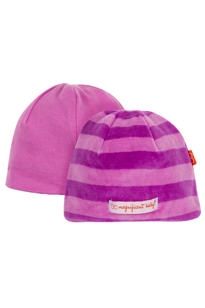 Magnificent Baby Reversible Baby Girl Velour Cap (Pink/Lavender Stripes)