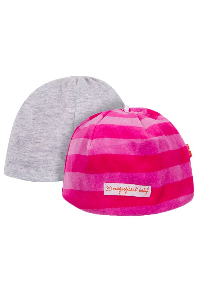Magnificent Baby Reversible Baby Girl Velour Cap (Hot Pink/Berry Stripes)