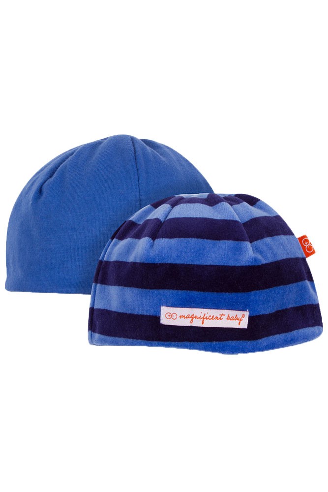 Magnificent Baby Reversible Baby Boy Velour Cap (Midnight/Sky Stripes)