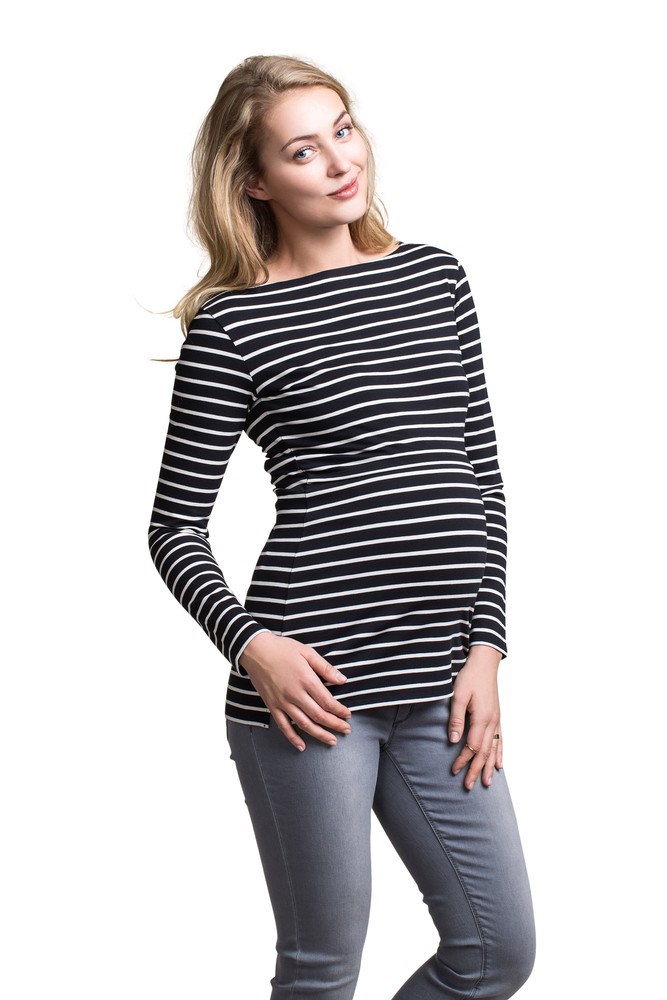 Boob Design Simone Long Sleeve Organic Maternity & Nursing Top (Black/Off-White)