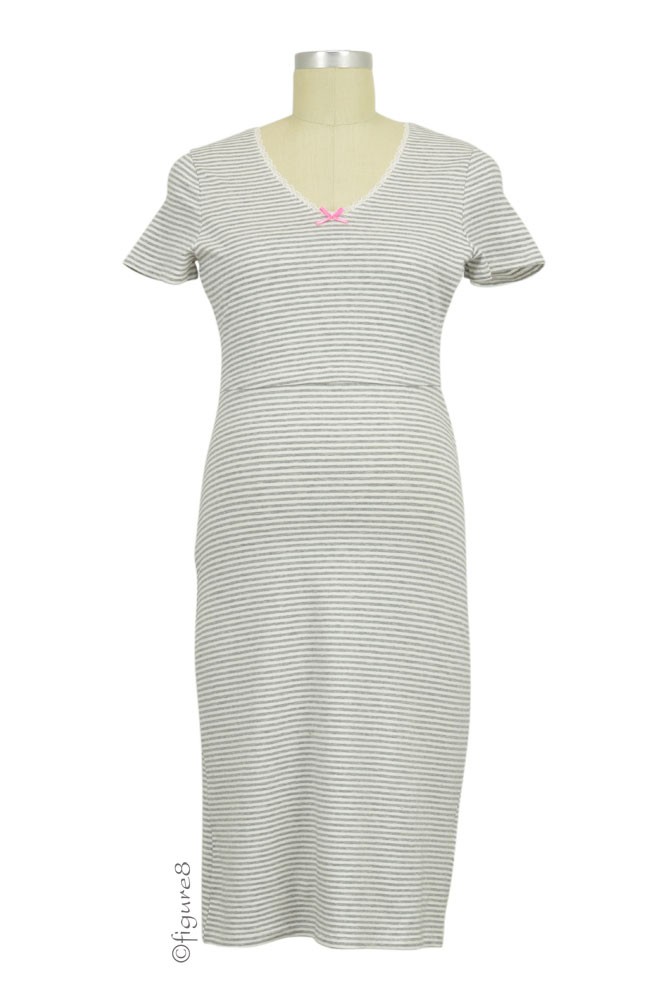 Boob Design Organic Cotton Nursing Night Dress (Stripe Offwhite/Grey Melange)
