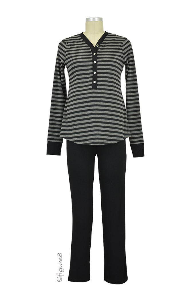 Cayden 2-pc. Nursing PJ Set (Black Stripes) Cayden 2-pc. Nursing PJ Set (Black Stripes)