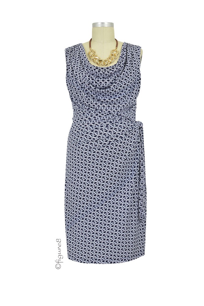 Ezra Drape Front Maternity & Nursing Dress (Navy Chain)