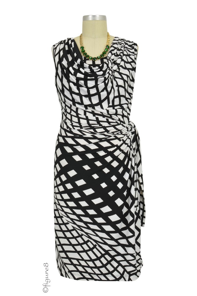 Ezra Drape Front Nursing Dress (Black & White Geometric)