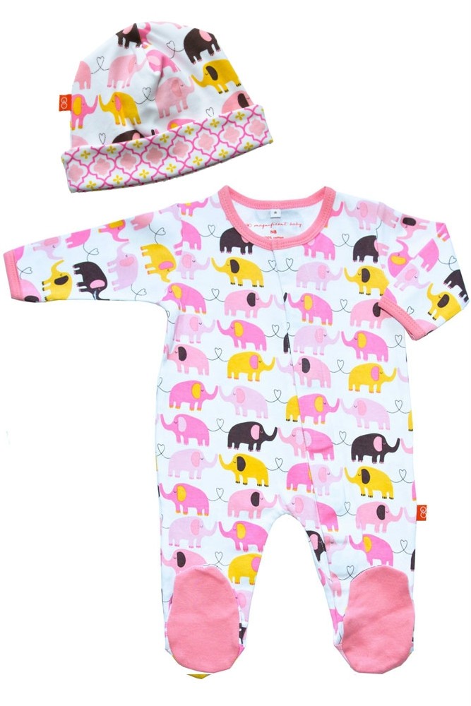 Magnificent Baby Girl's Footie and Reversible Cap Set (Elephant)
