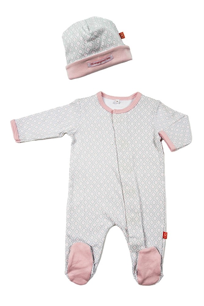 Magnificent Baby Girl's Footie and Reversible Cap Set (Pink Mod Dot)