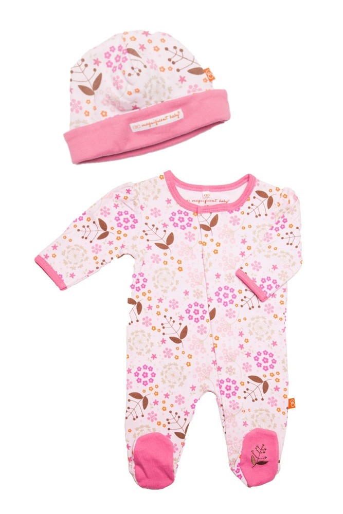 Magnificent Baby Girl's Footie and Reversible Cap Set (Mod Floral)