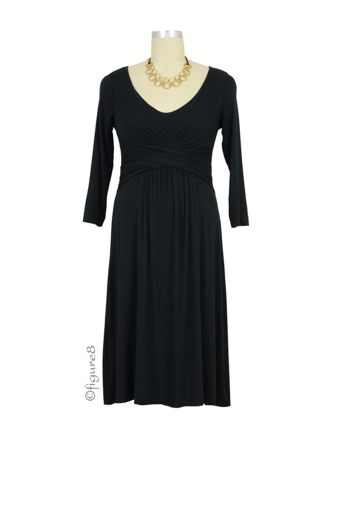 Ava 3/4 Sleeve Wrap Maternity & Nursing Dress (Black)