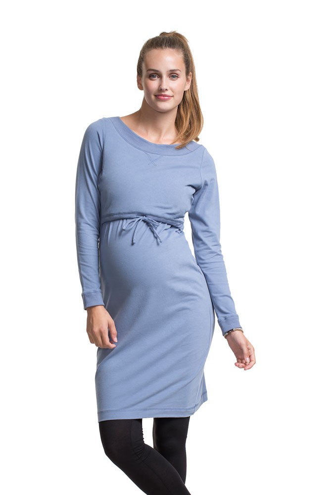 Boob B-Warmer Organic Nursing Dress (Steel Blue)