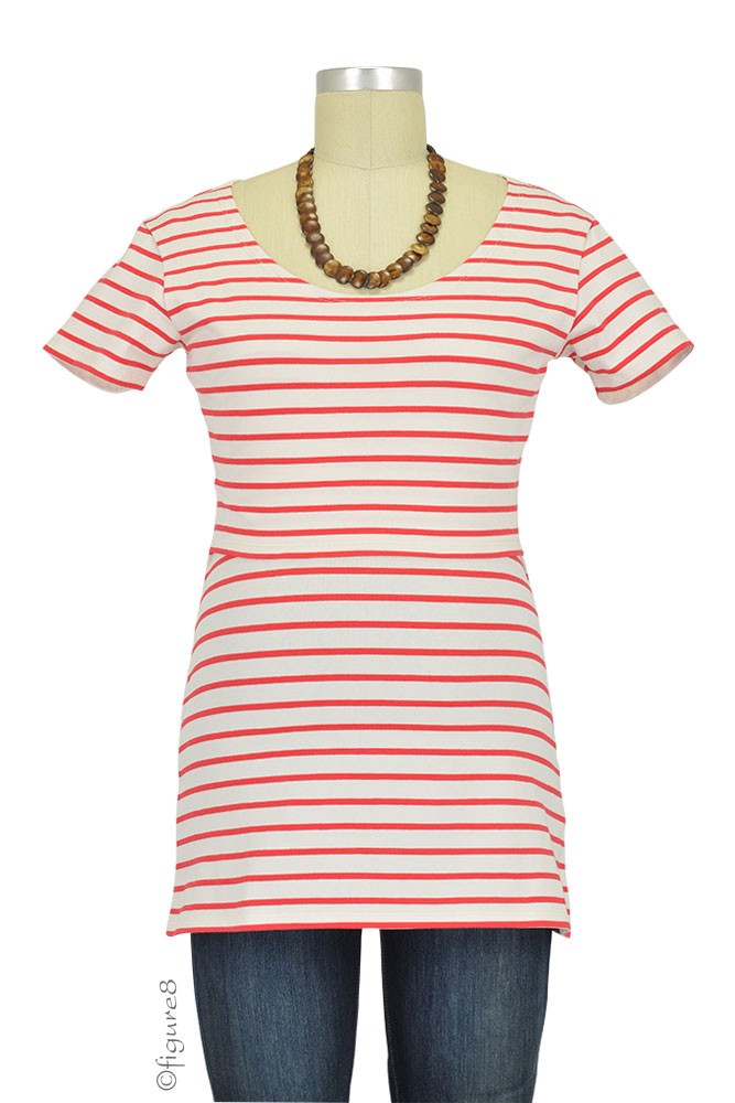 Boob Designs Simone Organic Short Sleeve Nursing Top (Red & Off White Stripes)