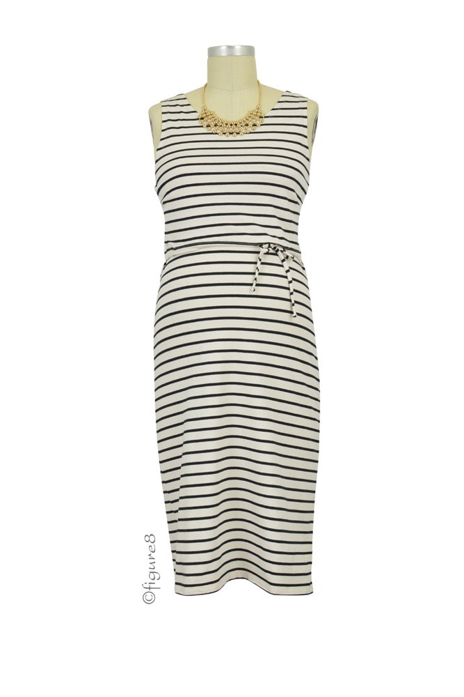 Boob Designs Simone Organic Sleeveless Nursing Dress (Off White & Black Stripes)