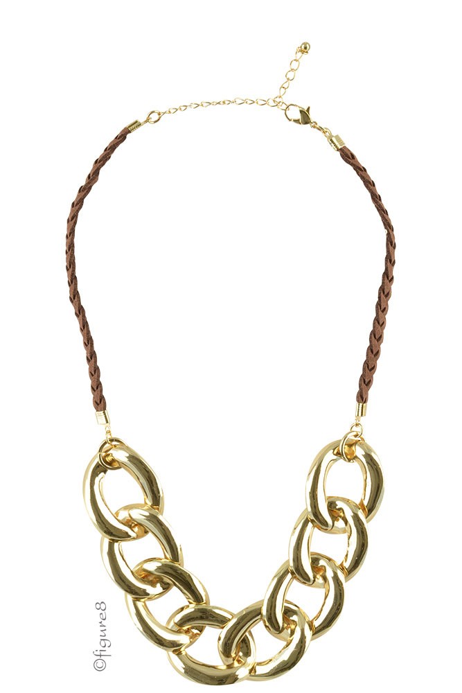 Sienna Mini Chain Braided Necklace (Brown and Gold)