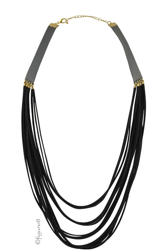 Black Rope Pleather Necklace (Black)