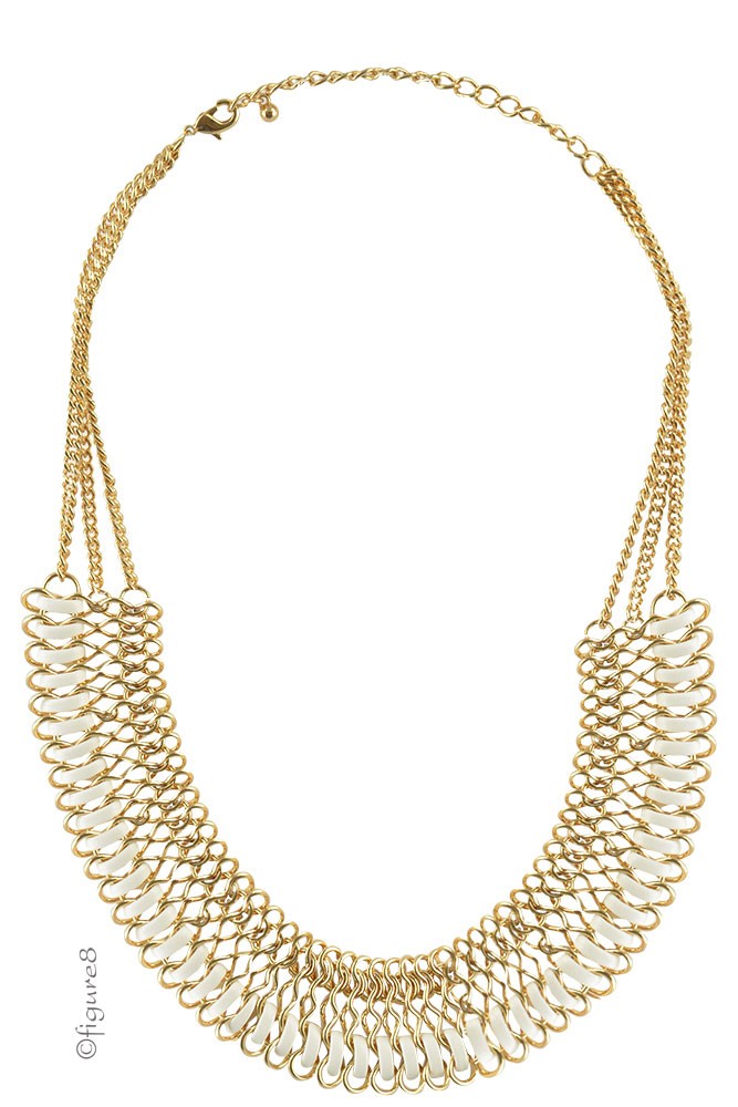 Lanyard Woven White & Gold Necklace (White/Gold)