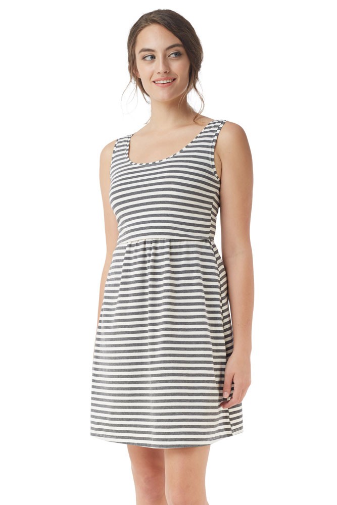 Avery Organic Cotton Scoop Neck Nursing Dress (Stripes White Grey)