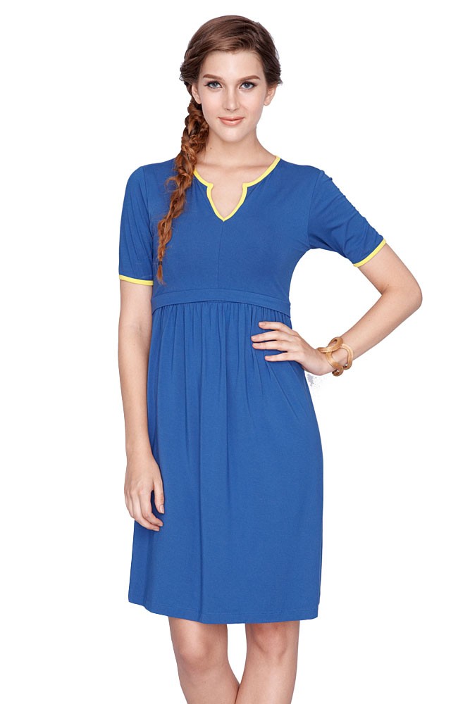 Sachi Maternity & Nursing Dress (Blue with Yellow Piping) Sachi Maternity & Nursing Dress (Blue with Yellow Piping)