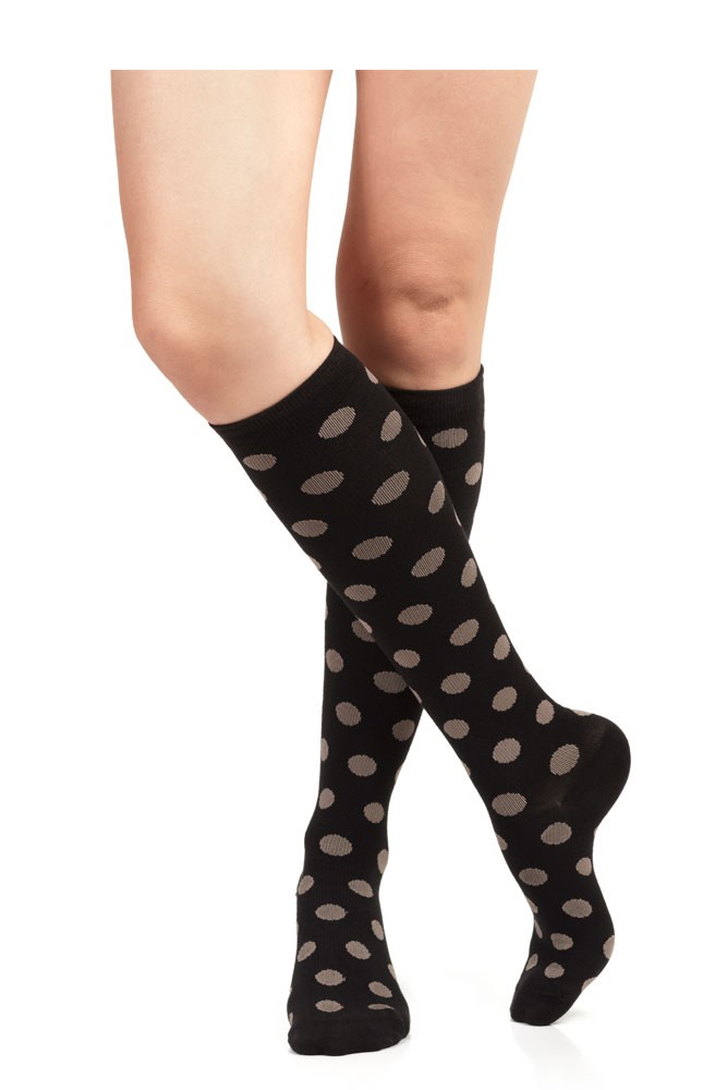 Vim & Vigr 15-20 mmHg Women's Stylish Compression Socks - Cotton (Black & Light Brown Dots)