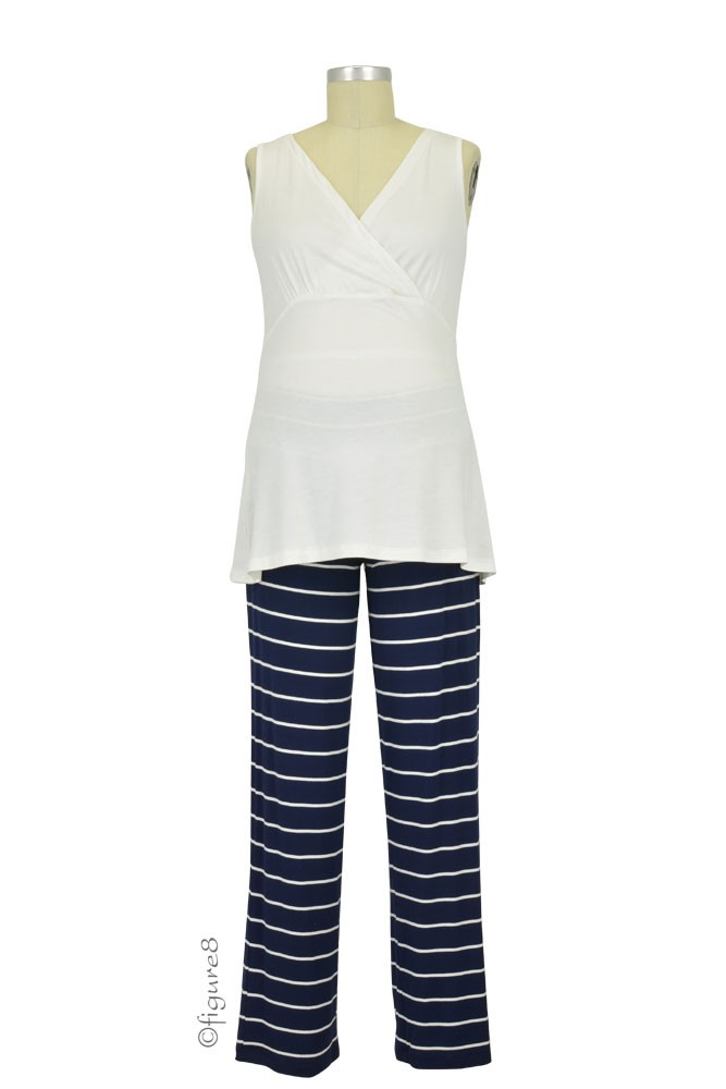 Roxanne 5 Piece Maternity and Nursing PJ Pant Set with Robe with Gown (Navy) Roxanne 5 Piece Maternity and Nursing PJ Pant Set with Robe with Gown (Navy)