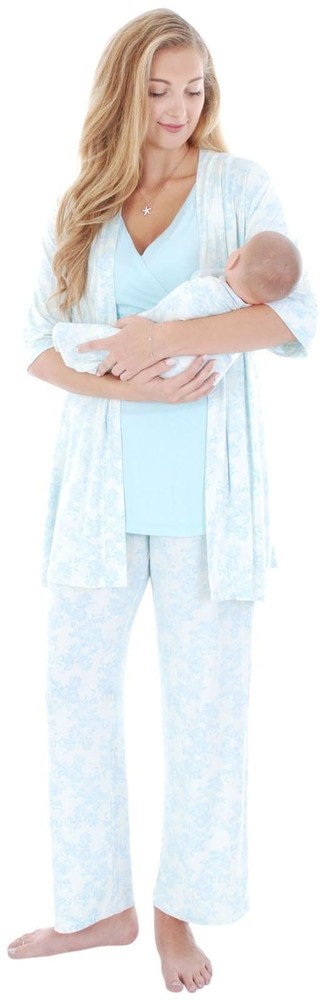 Roxanne 5 Piece Maternity and Nursing PJ Pant Set with Robe with Gown (Chantilly)