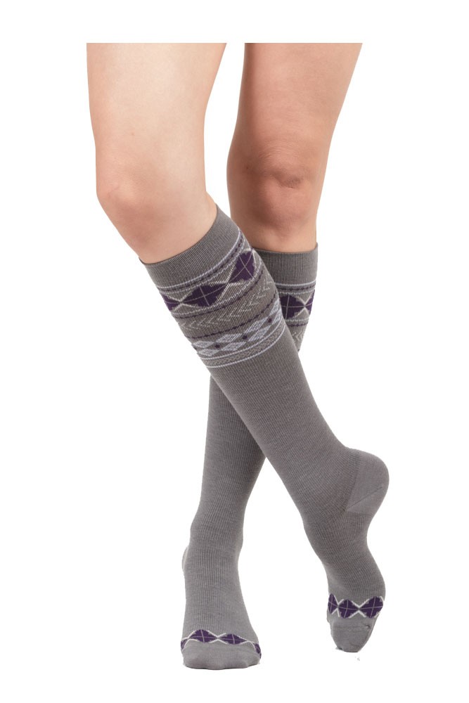 Vim & Vigr 15-20 mmHg Women's Stylish Compression Socks - Wool (Charcoal & Purple)