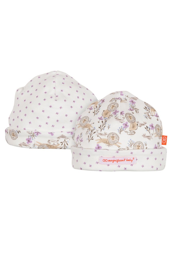 Magnificent Baby Magnetic Me™ Reversible Baby Girl Cap- Lion & the Mouse (Purple)