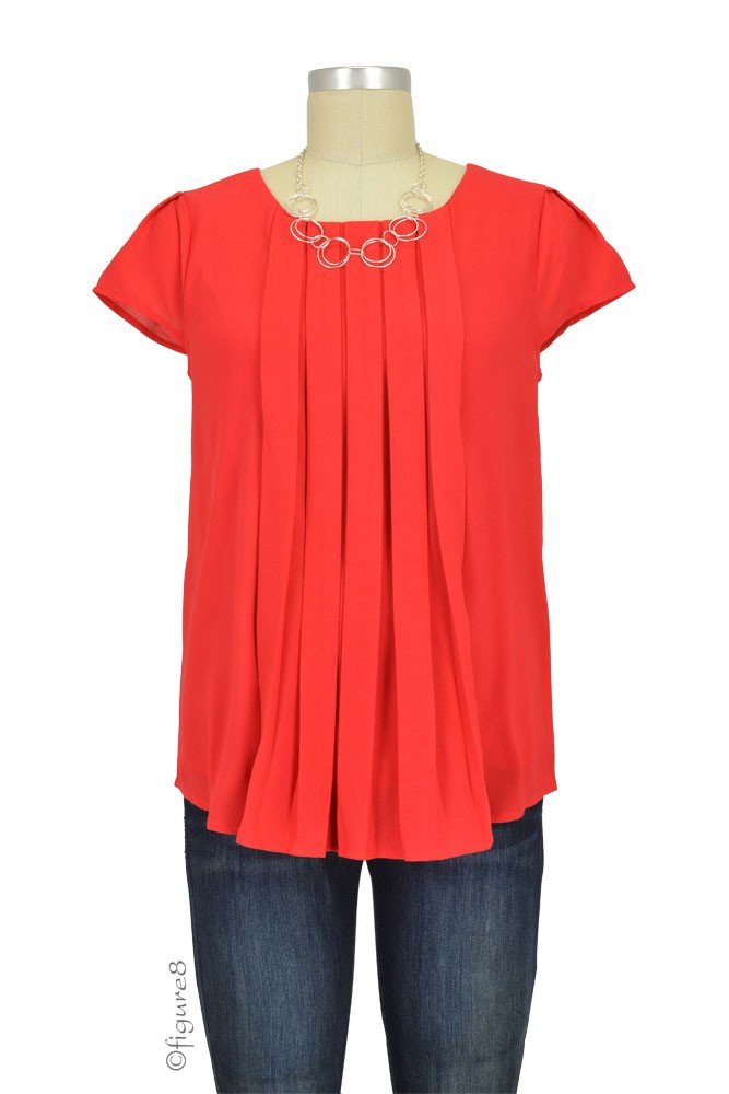 Spring Maternity Chay Box Pleat Nursing Blouse (Red)