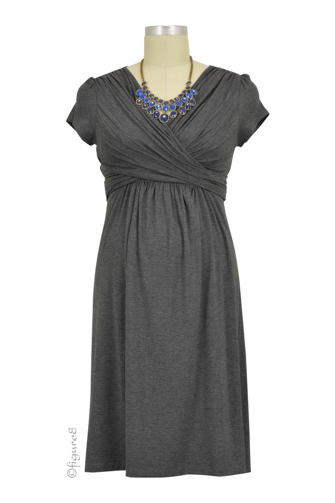 Sophie & Eve Charlotte Short-Sleeve Bamboo Wrap Maternity & Nursing Dress (Dark Heather Grey) Sophie & Eve Charlotte Short-Sleeve Bamboo Wrap Maternity & Nursing Dress (Dark Heather Grey)