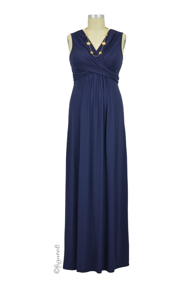 Sophie & Eve Charlotte Bamboo Maxi Maternity & Nursing Dress (Washed Navy)