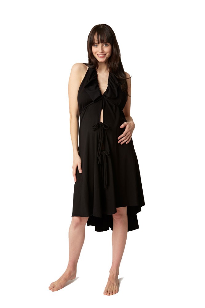 Pretty Pushers Ruffle Cotton Jersey Labor Gown - Plus Size (Black)