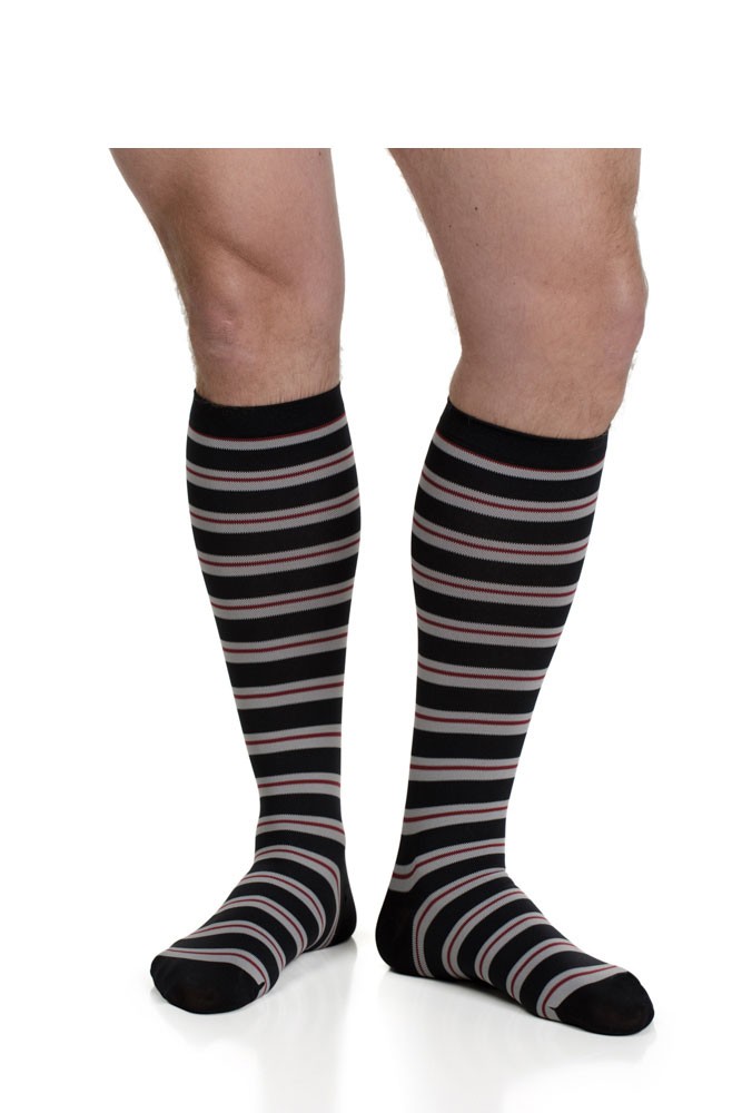 Vim & Vigr 15-20 mmHg Graduated Compression Socks - Men's Nylon (Black & Brick Stripe) Vim & Vigr 15-20 mmHg Graduated Compression Socks - Men's Nylon (Black & Brick Stripe)