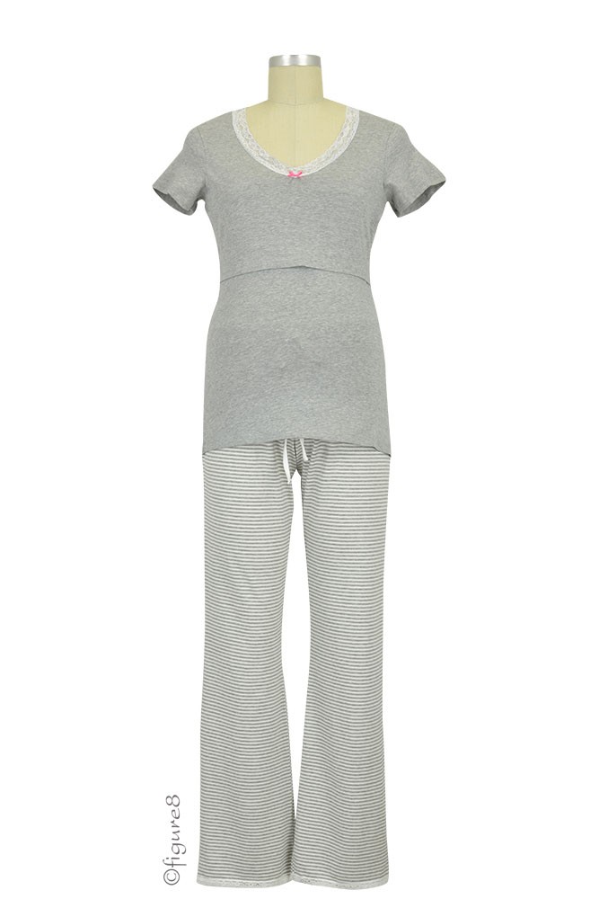 Boob Design Short Sleeve Nursing PJ Set (Grey/White Stripes) Boob Design Short Sleeve Nursing PJ Set (Grey/White Stripes)