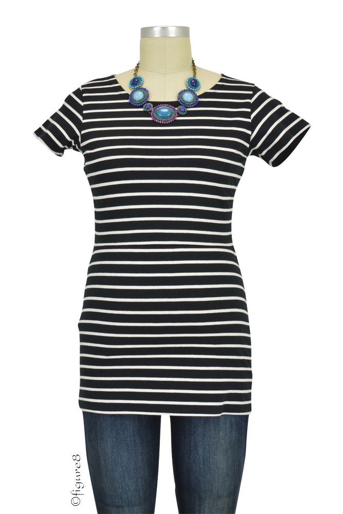 Boob Designs Simone Short Sleeve Organic Nursing Top (Black & Off-White Stripes)