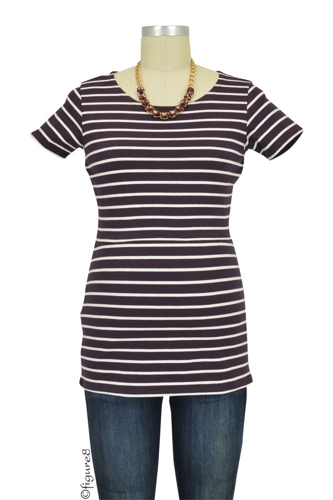 Boob Design Simone Short Sleeve Organic Nursing Top (Cassis & Off-White Stripes)