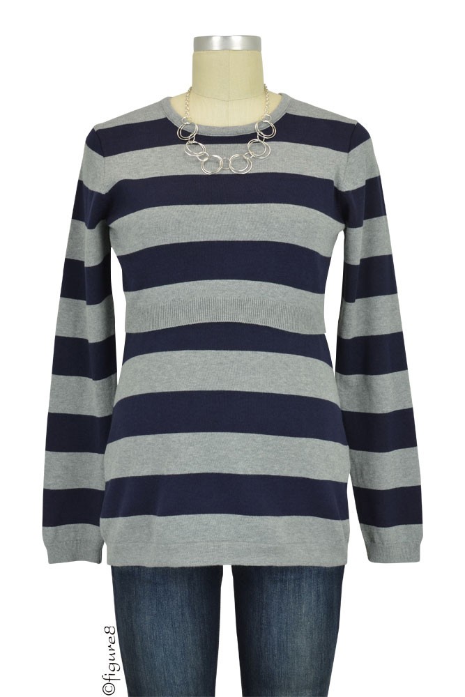 Boob Design Organic Knitted Nursing Sweater (Grey & Ink Blue Stripes)