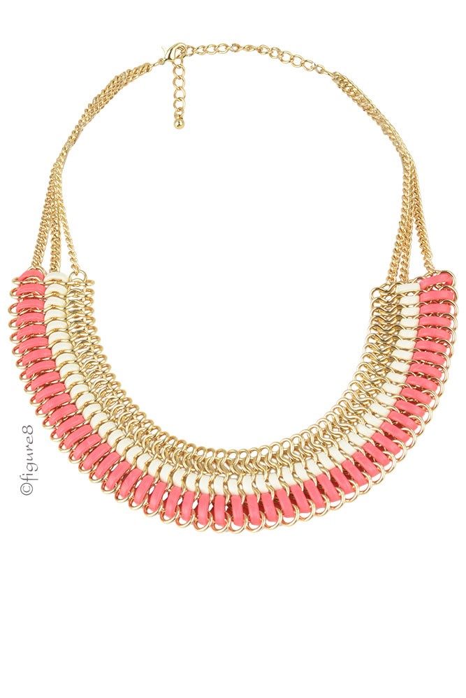 Lanyard Woven Coral & White Necklace (Coral & White)
