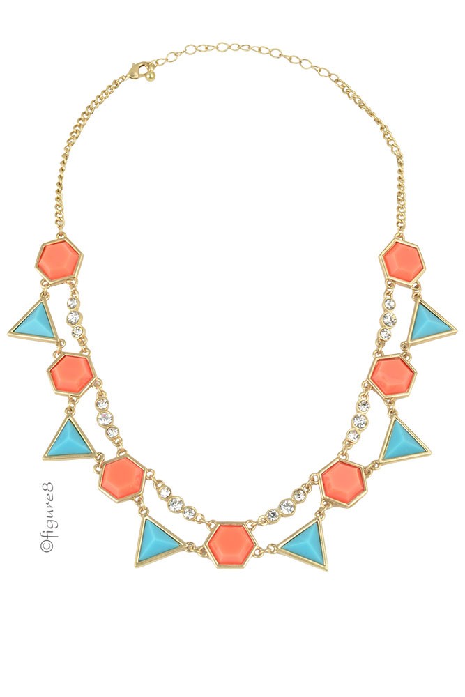 Turquoise & Orange Triangle Necklace (Turquoise & Orange)