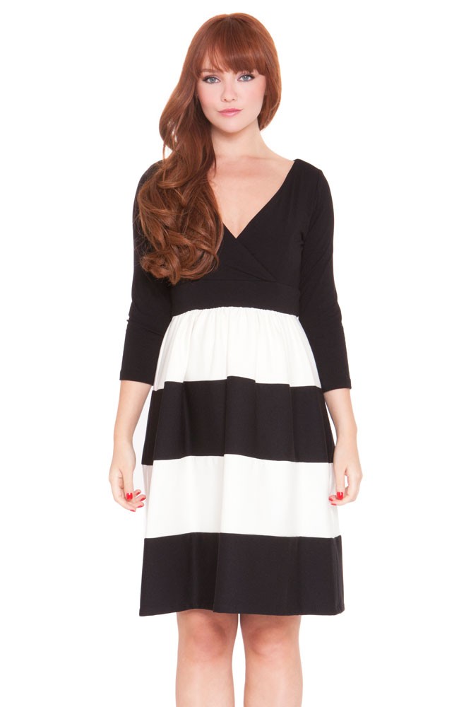 Eleanor Cross Front Colorblock Maternity Dress (Black & Ivory)