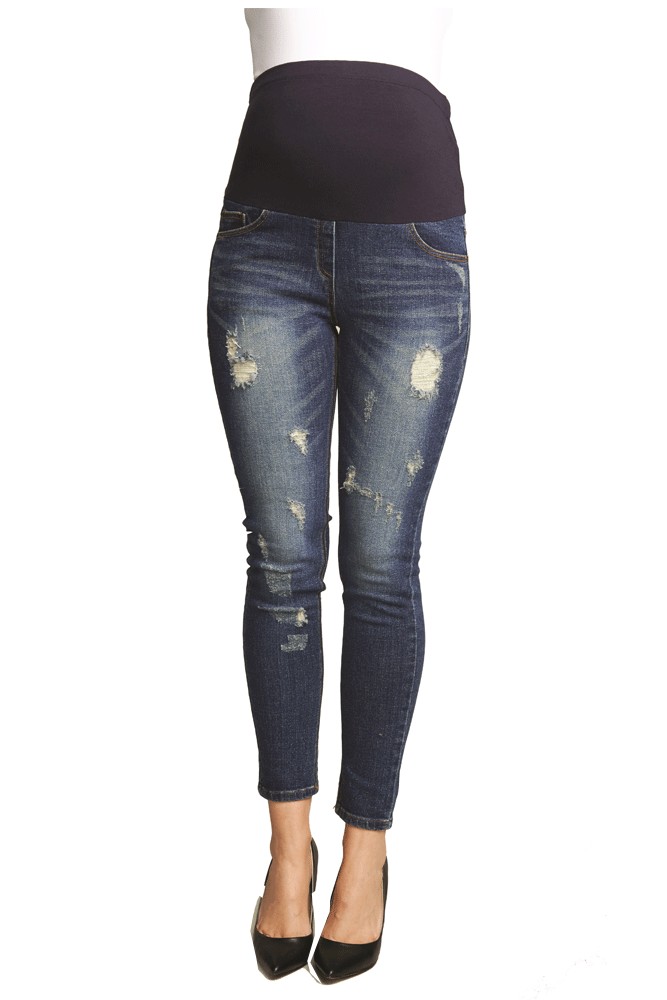 Lola Distressed Belly Support Maternity Jeans (Classic Wash)