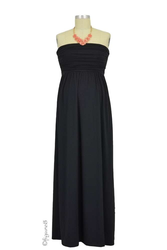 The MW Ruched Tube Maxi Maternity & Nursing Dress (Black)