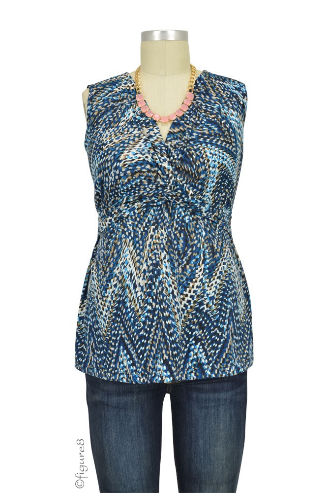 Mel Sleeveless Twisty Maternity Top (Blue ZigZag) Mel Sleeveless Twisty Maternity Top (Blue ZigZag)