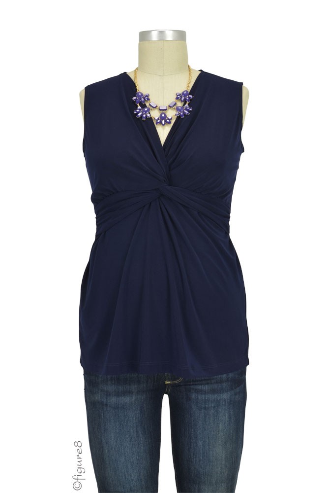 Mel Sleeveless Twisty Maternity Top (Navy) Mel Sleeveless Twisty Maternity Top (Navy)