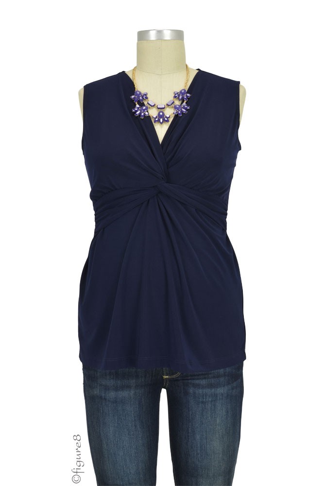 Mel Sleeveless Twisty Maternity Top (Navy)