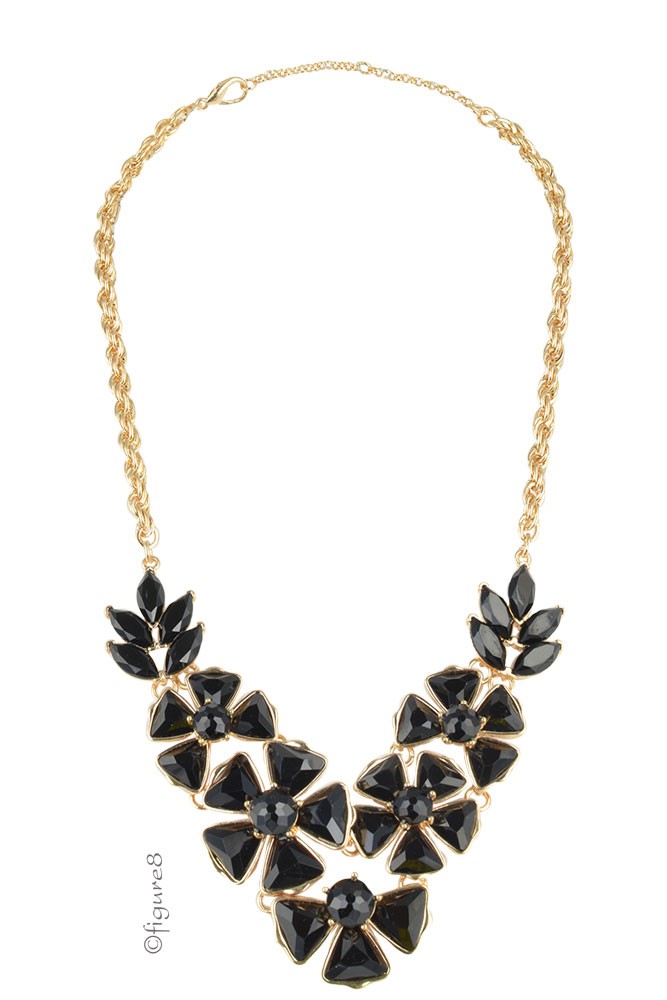 Black Floral Necklace (Black)