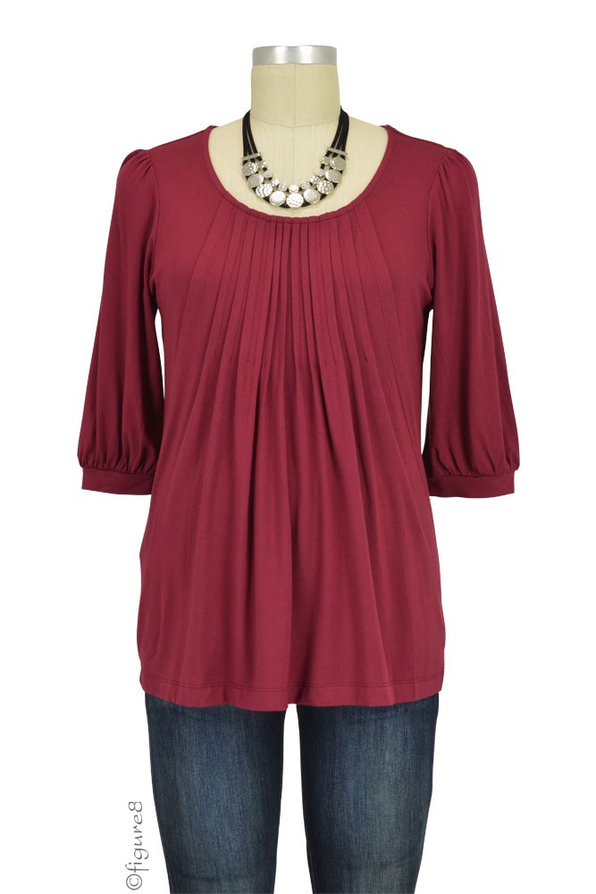Sophie & Eve Safia 3/4 Sleeve Bamboo Pleated Nursing Top (Burgundy) Sophie & Eve Safia 3/4 Sleeve Bamboo Pleated Nursing Top (Burgundy)